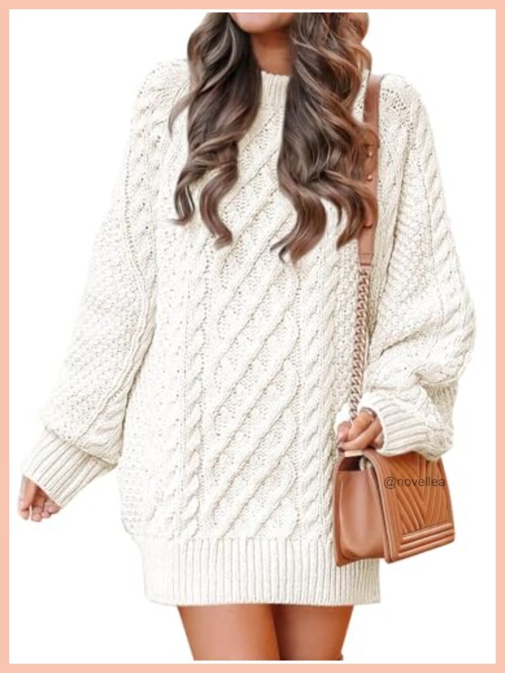 Oversized Cable Knit Pullover Mini Sweater Dress Long Sleeve Crewneck Fall